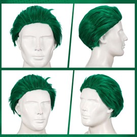 Men Short Straight Green Wig Halloween Male Short Green Wig Halloween Cosplay Anime Cosplay Costume Wigs for Men