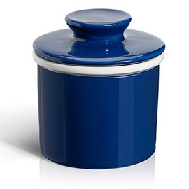 Sweese 305.103 Porcelain Butter Keeper Crock - French Butter Dish - No More Hard Butter - Spreadable Consistency, Navy