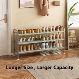 INGIORDAR Shoe Rack 3 Tier Long Storage Organizer Wide Metal Shoe Shelf for Closet Entryway Grey