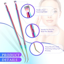 Chumia 2 Pieces Eyelash Lift Perm Tool Lash Separator Tint Tool Stainless Steel Metal Lash Lift Rods Tool for Eyelash Eyebrow Perming Tinting Curling Extensions Supplies (Multi Color)