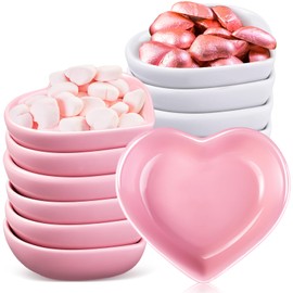 Hushee 12 Pcs Valentine's Day Heart Shaped Side Dish Bowl Ceramic Seasoning Dishes Soy Dipping Sauce Dishes Bowl for Valentine's Day Party Wedding Party (Pink, White,Solid)