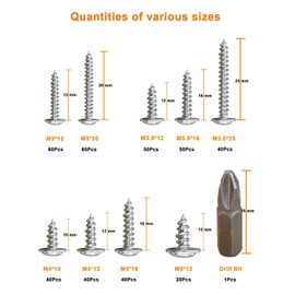 AireKouzia Modified Truss Head Phillips Screws Set - 415 Black Wood Screws Assortment Kit M3/M3.5/M4/M5 Multi-Size Kit for Furniture Assembly, Carpentry, Woodworking and DIY Projects