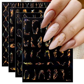 JMEOWIO 9 Sheets Marble Line Nail Art Stickers Decals Self-Adhesive Gold Nail Supplies Nail Art Design Decoration Accessories