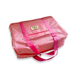 Airlines Under Seat Cabin Bag 45x36x20 - Foldable Travel Duffle Hand Luggage Bag Carryon Luggage Overnight Bag Weekend Bag - Large Capacity Folding Travel Bag for Women and Men 25L (Red Stripe)