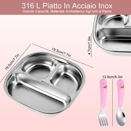 Grillix Stainless Steel Baby Plate, Divided Stainless Steel, Baby Tray with Three Compartments and Transparent Lid, Suitable for Adults, Children, Diet Control, Camping