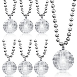 6 Pcs LED Disco Ball Necklaces Light up Necklaces 70s Party Decorations Accessories Women Disco Ball Costume Party Favors for Women Dance Supply(Silver, White Light)