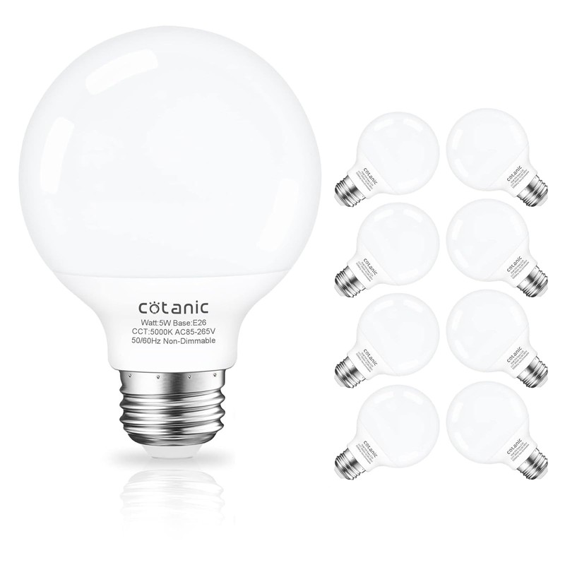 Cotanic 5000K Daylight Globe Light Bulbs, E26 Standard Base, 5W(60