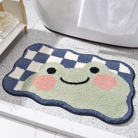 Cute Bath Mat for Bathroom, Super Soft Carpet Microfiber Shaggy Mat, Cartoon Bath Rug Fluffy Non Slip Water Absorbent Plush Rug Thick Washable Area Rug, 19.6 x 31.5 Inches, Frog