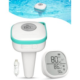 POOLHACKER Rechargeable Pool Thermometer Wireless, Pool Thermometer Floating Easy Read, Large Display for Swimming Pool, Bath Water, Spas and Hot Tubs - Batteries Included, White