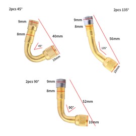 Yizhet 6 Pieces Valve Extenders, Tyre Valve Extension Adaptor, Schrader Valve Extensions 45/90/135 Degree Angled Pump Adapter Bike Tyre Inflator Adaptor for Car Motorcycle Bike Truck (Brass)