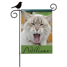 Mugod Cat Yawning Welcome Garden Flags 12.5X18 Double Sided, Lovely Kitten Pet Animal Home Yard Flags for House Outdoor Decor Porch Patio Lawn