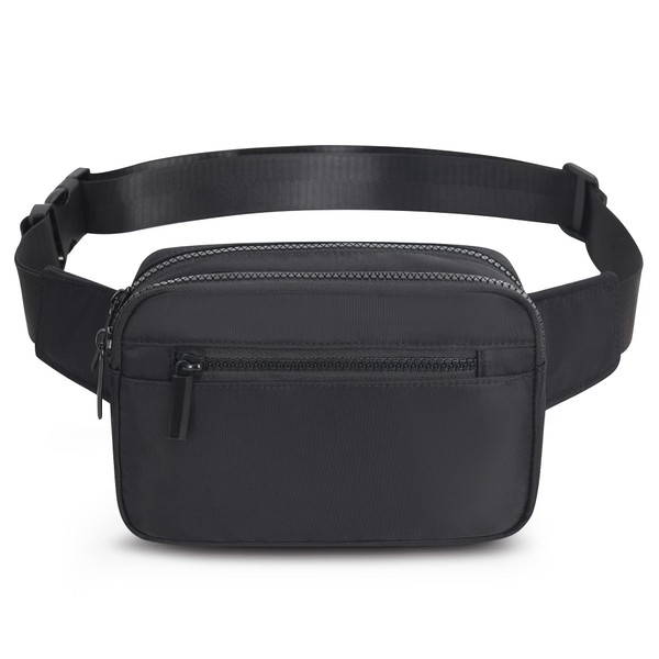 Fanny Packs for Women Men, Fashion Waist Pack Crossbody Bags Belt Bag with Adjustable Strap for Running Hiking Travel.(Black Oblong)