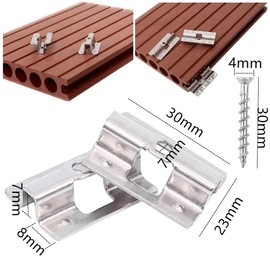 Hidden Fastener Clips, 100 Packs Hidden Deck Fasteners Stainless Steel Clips for Deck Fastening, Composite Decking Fasteners with Deck Screws for Deck Boards, Metal T Clips for Decking, 7mm Silver