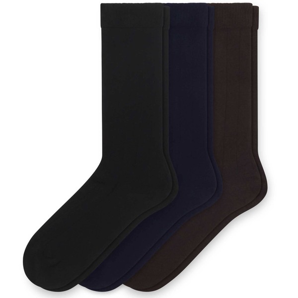 Sugar Free Sox Health & Comfort Mens Diabetic Socks Ribbed Mid-Calf 3 Pairs (10-13, Black/Navy/Brown)
