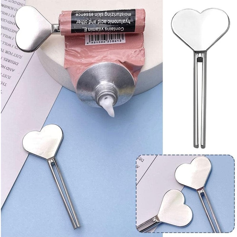 Silver Metal Manual Toothpaste Squeezer Heart Stainless Steel Dispenser Tube