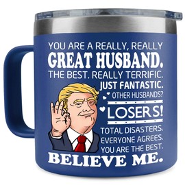 TOBYOVU Fathers Day Gift For Husband - Husband Gifts From Wife - Birthday Gifts For Husbands, Hubby, Him, Groom - Anniversary, Wedding Gift Ideas For Hubby - Stainless Steel Coffee Tumbler 14 OZ