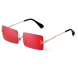 ADE WU Vintage Rimless Sunglasses for Women Men Fashion Frameless Colored Rectangle Sunglasses Red Tinted Lense