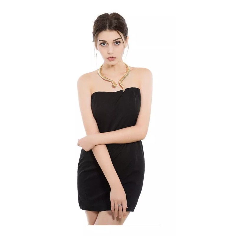 Dtup Collar Exótico Choker Serpiente Dorada Realista Acero