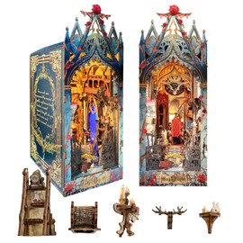 Sutinban DIY Book Nook Kit, DIY Dollhouse Booknook Bookshelf Insert Decor, 3D Wooden Puzzles Dollhouse Kit Book Shelf Decor with LED Light (Twilight Castle)