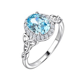 DAYBYDAY March Birthstone Ring 925 Sterling Silver Aquamarine Celtic Ring Oval Engagement Ring Purple Rings for Women Size 10