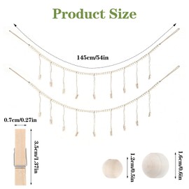 Abeillo Hanging Photo Wall Display, 2PCS Picture Hanging String Wall Decor Boho Wooden Beads Collage Picture Card Frame Holder with Wood Clips for Bedroom, Living Room, Office, Dorm Decor