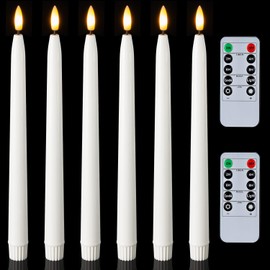 Homemory 11 inches Waxy Battery Operated Taper Candles with Remote Timer Dimmer, 6 Pcs Flameless Taper Candles with Flickering Flame, White Candlesticks Battery Powered for Ceremony Memorial Decor