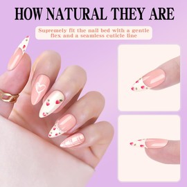 24Pcs Almond Press On Nails with French Tip, Pearl Nail Charm Design - Medium, Artificial, Stick On
