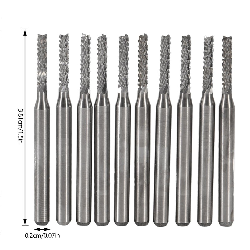 CYSFETENA Pack of 10 2 mm Carbide Milling Cutters, Silver