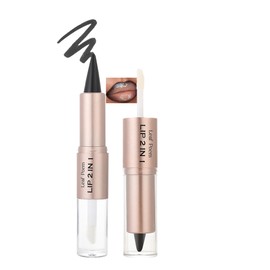 Matte Lip Liner&Tinted Lip Gloss Kit for Women Long Lasting Waterproof,2-in-1 Nude Black Lipliner Pencil Clear Lips Oil Gloss Combo 24 Hour,Hydrating Lip Balm Glossy Lipgloss Liquid Lipstick Makeup-01