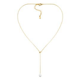 Gargantilla ajustable en forma de Y con perla natural, oro rosa, oro de 18 quilates, chapado en oro blanco, cadena pequeña de 1 mm, collar de perlas para boda, día de San Valentín, día de la madre, regalo para mujer., Latón, nácar