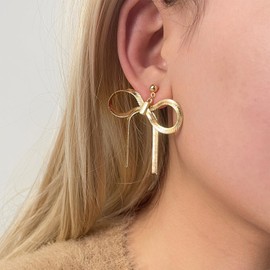 Apsvo Gold Bow Earrings for Women, Drop Dangle Bow Earings Tassel Dangly Chain Earrings Bow Ribbon Jewelry