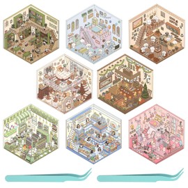 DIY 3D House Stickers 8 Sets and 2 Pieces Tweezers, 3D Sticker Scene Fun DIY Stickers Scene, DIY Scene Stickers Cute Cartoon Scene Stickers DIY 3D Sticker Scene Stickers