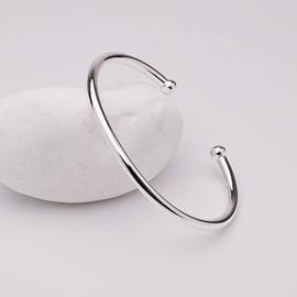 VN Jewelry Silver Bracelet for Women Men | 925 Sterling Silver Solid Open Torque Bangle