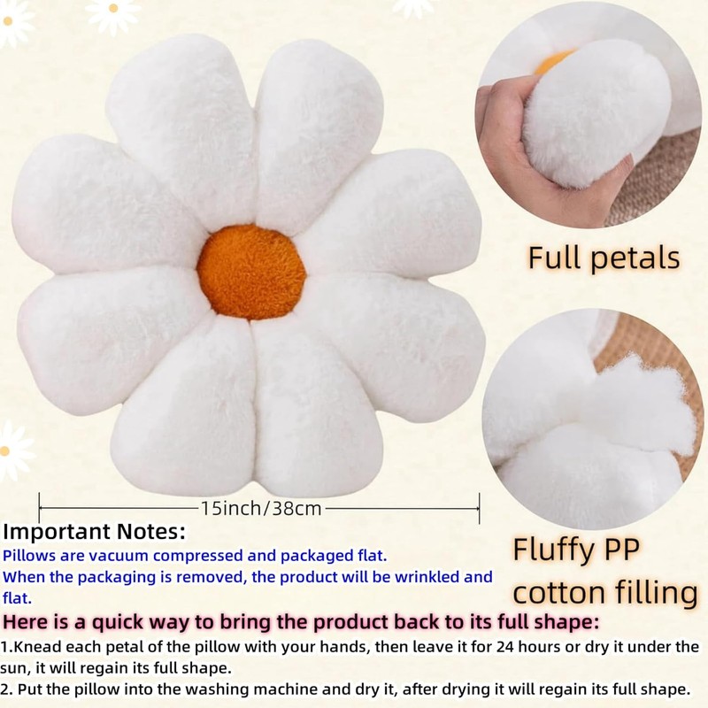 Aryan Flower Pillow, White Throw Pillows, Cute Floor Cushion, Preppy