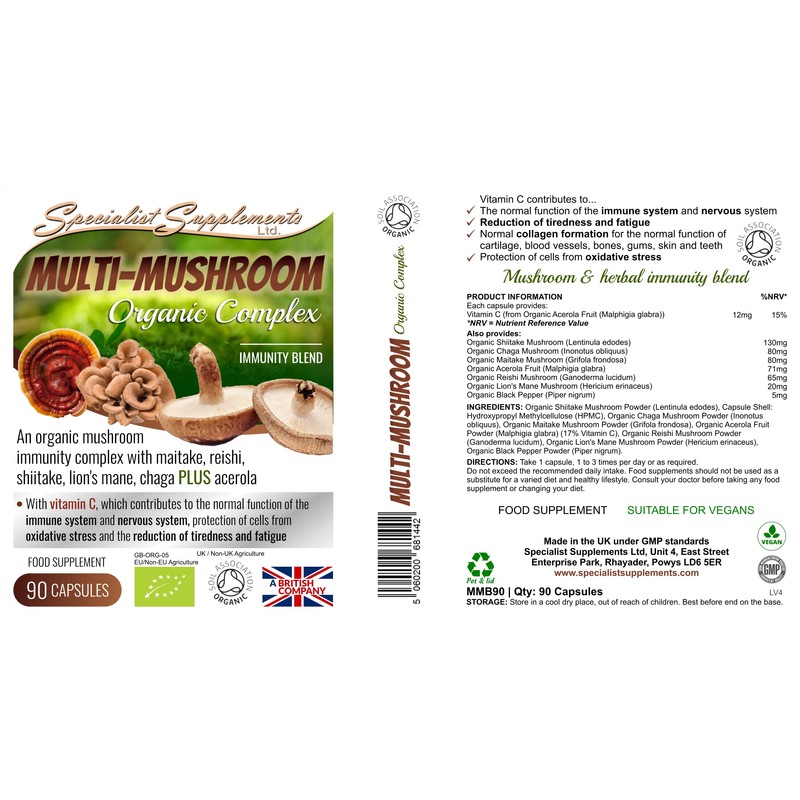 Specialist Supplements Multi-Mushroom Organic Complex, 90 Capsules