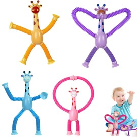Teleskop Saugnapf Giraffen Spielzeug, 4 Stück Sensorisches Giraffen Spielzeug, Saugnapf Spielzeug Kinder, Giraffe Kuscheltier, Anti Stress Fidget Toys, Pop Tubes, Lustiges Pädagogisches Stressabbau