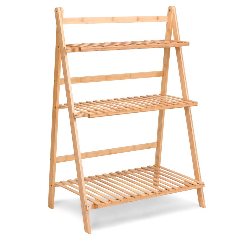 Casart Bamboo Ladder Stand Shelf, Foldable Multifunctional Flower Display Rack,