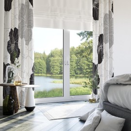 LADYVOGUE 100% Blackout Curtains 2 Panels Set Black White Grey Floral Black Out Curtain Gray Flower Chic Thermal Insulated Window Treatments Decor for Living Room Bedroom Darkening Curtain 52x96 Inch