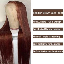 Salharer Real Hair Wig for Women Wigs Straight Human Hair Wig 13 x 6 Lace Front Wig 100% Brazilian Wigs Real Hair with Baby Hair Any Part Reddish Brown Colour 14 Inches