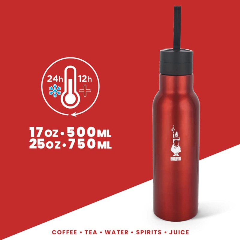 Bialetti - Stainless-steel Water Bottle 25oz: Double-Layered Vacuum Insulated, Keeps