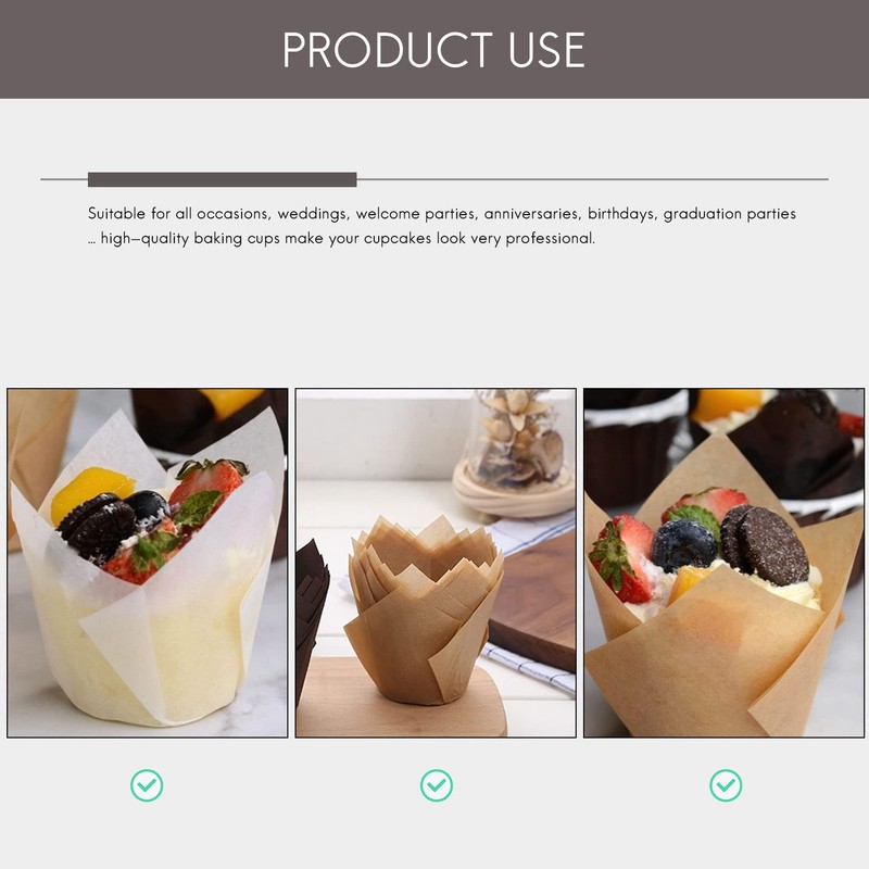 Dovhmoh 200pcs Tulip Cupcake Bacups,Muffin Bellliner Holder,Rustic Cupcake Wrapper,Brown,White,Nature Color