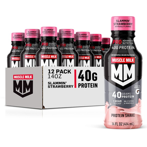 Muscle Milk Pro Series Protein Shake, Slammin' Strawberry, 40g Protein, 14 Fl Oz, 12 Pack