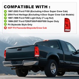 DOTCOM Right Tail Light Assembly,Fit For Ford F150 Stepside 1997-2004/Fit F250 1997-1999/Fit F250 F350 F450 F550 Super Duty 1999-2007 Rear Lamp, FO2801117, Luces Traseras