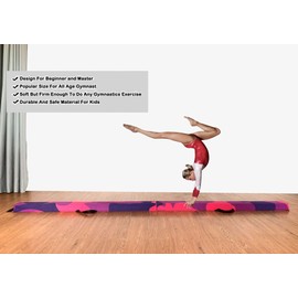 MARFULA 8ft/9ft Folding Gymnastics Balance Beam - Extra Firm - Suede - Non Slip Base for for Home/Gym/Club (5, 9 FT) PinkPurple-Camo