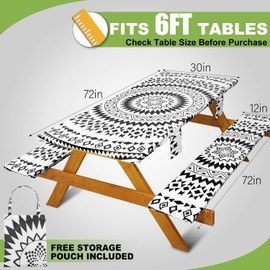 Fitted Picnic Table Cover with Bench Covers Vinyl Waterproof Elastic Edges Fitted Rectangle Tables Patio Tablecloth Camping Gear and Essentials Rv Accessories Road Trip Supplies Car Travel Must Haves