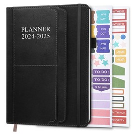Planner 2024-2025 - 18 Months (July 24 - December 25) Academic Planner 5.8" x 8.5", 2024-2025 Weekly & Monthly Agenda with Pen Holder, Vegan Leather Hard Cover, Black