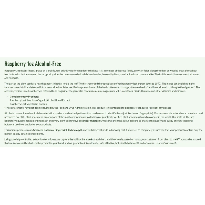 Natural's Answer Raspberry Extract, 1000mg, Alcohol-Free, 30 ml