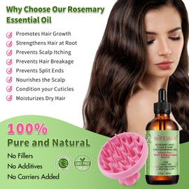 Rosemary Oil Hair, 60 ml Rosemary Oil for Hair with Scalp Massage, 100% Pure Rosemary Oil Hair for Eyebrows and Eyelash Growth, Dry Skin, Nourishes the Scalp for Men and Women