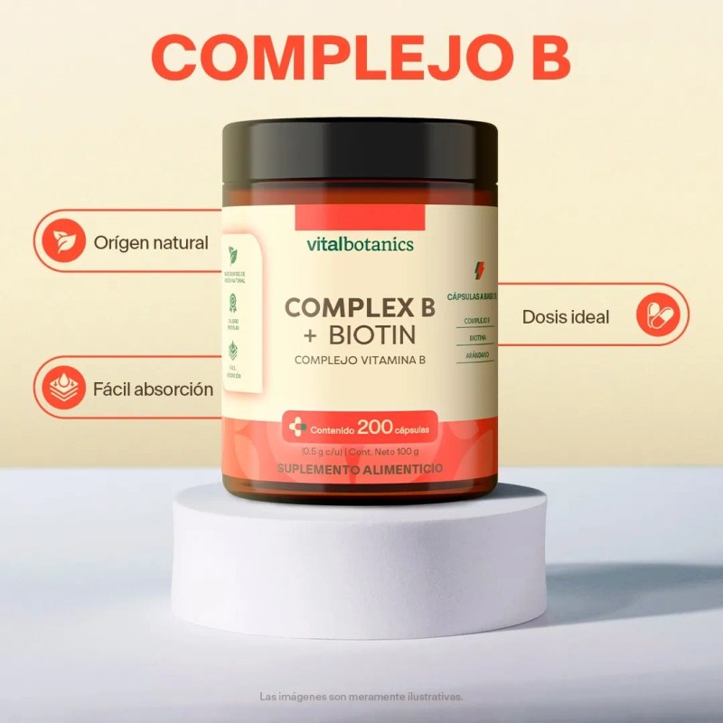 Complejo B Vitaminas B1 B2 B3 B5 B12 200 Caps