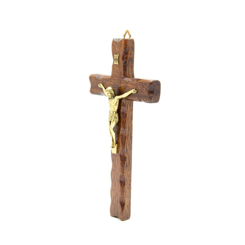 Wooden Crucifix Wall Mounted Christ in Brass Made in Umbria